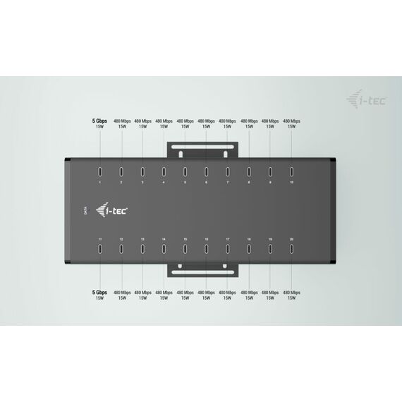 i-Tec - Hub - 15W per port, charging + data, metal | CACHRGHUB20C