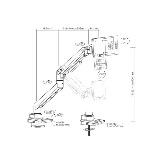 Equip 17"-49" Heavy-Duty Monitor Desk Mount Bracket, Bla | 650180