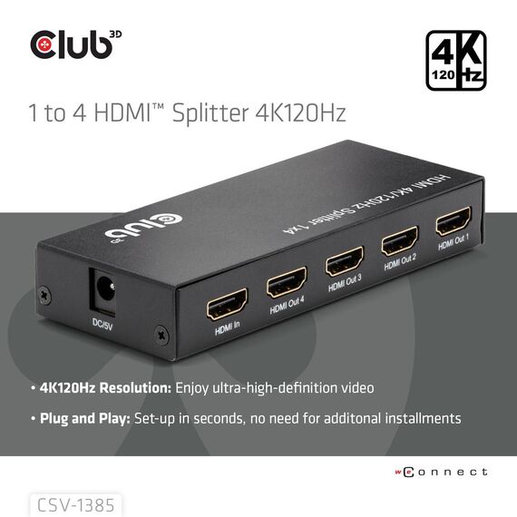 Club 3D 1 TO 4 HDMI# SPLITTER 4K120HZ - Digital/Displa | CSV-1385