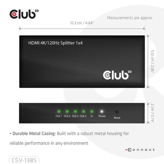Club 3D 1 TO 4 HDMI# SPLITTER 4K120HZ - Digital/Displa | CSV-1385