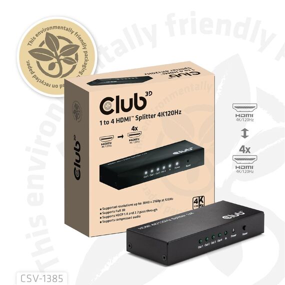 Club 3D 1 TO 4 HDMI# SPLITTER 4K120HZ - Digital/Displa | CSV-1385