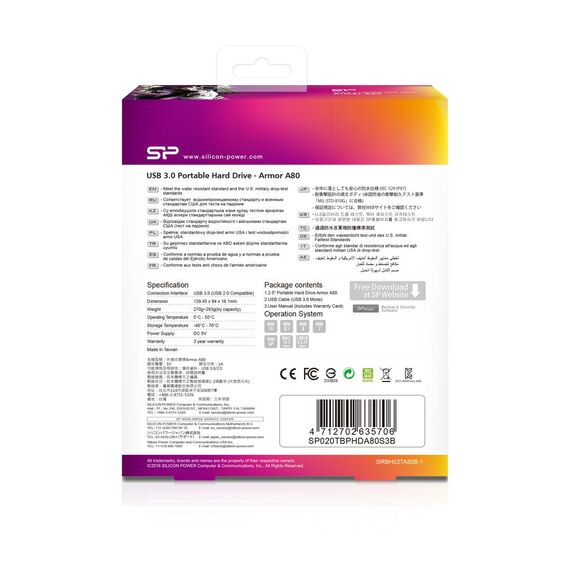 SILICON POWER Armor A80 - Hard drive - 2 TB -  | SP020TBPHDA80S3B