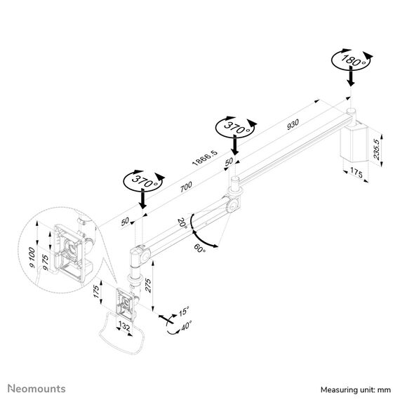 Neomounts FPMA-HAW100HC - Bracket - full-motion - for LCD display