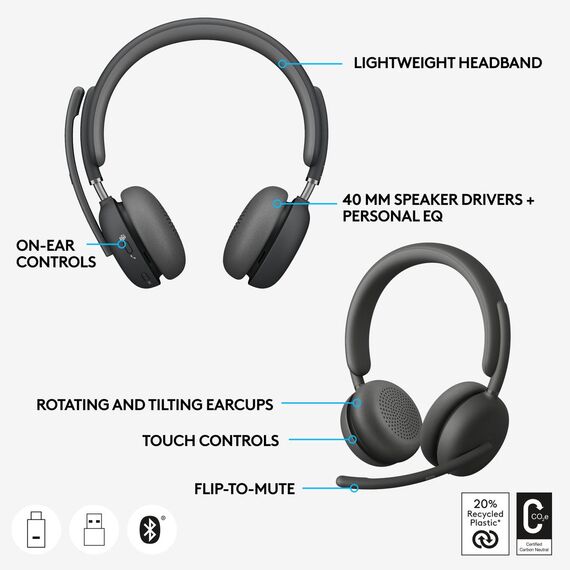 Logitech Zone Wireless 2 - Headset - on-ear - Blueto | 981-001152