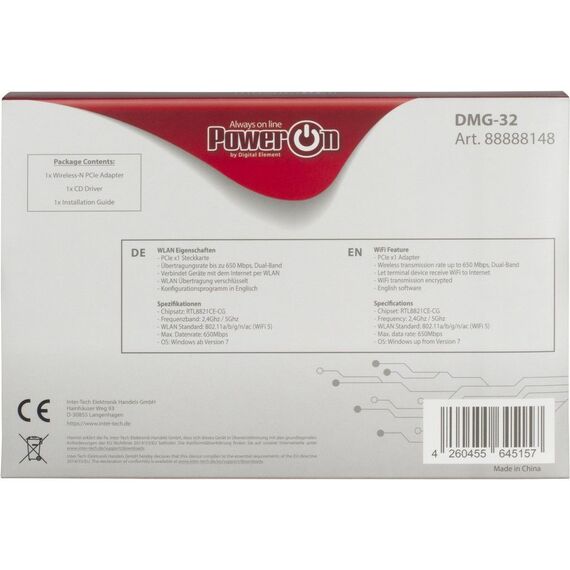 Inter-Tech DMG-32 - Network adapter - PCIe - Wi-Fi 5 | 88888148