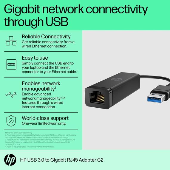 HP USB 3.0 to RJ45 Adapter G2 - Network adapter - USB 3 | 4Z7Z7AA
