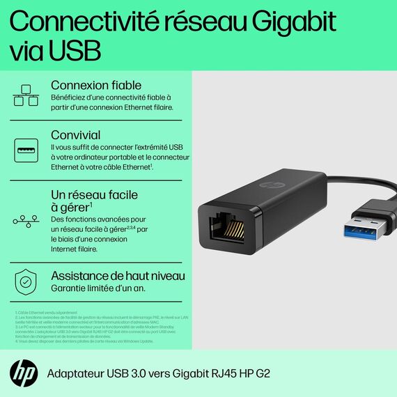 HP USB 3.0 to RJ45 Adapter G2 - Network adapter - USB 3 | 4Z7Z7AA