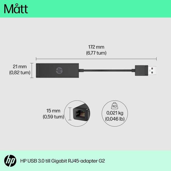 HP USB 3.0 to RJ45 Adapter G2 - Network adapter - USB 3 | 4Z7Z7AA