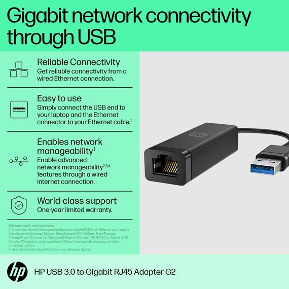 HP USB 3.0 to RJ45 Adapter G2 - Network adapter - USB 3 | 4Z7Z7AA