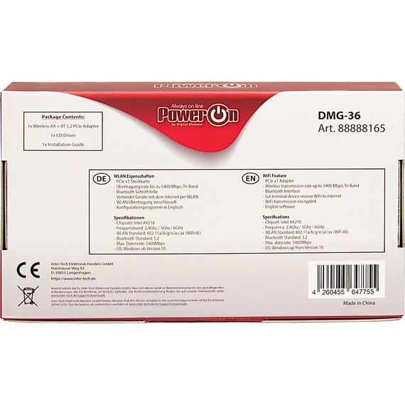 Inter-Tech DMG-36 - Network adapter - PCIe 2.0 - Bluet | 88888165