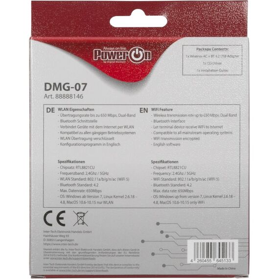 Inter-Tech DMG-07 - Network adapter - USB 2.0 - Wi-Fi  | 88888146