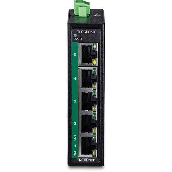TRENDnet 5-Port Industrial Gigabit PoE+ DIN-Rail Mini Switch TIPGLC50