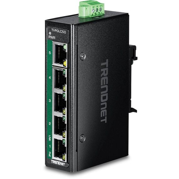 TRENDnet 5-Port Industrial Gigabit PoE+ DIN-Rail Mini Switch TIPGLC50