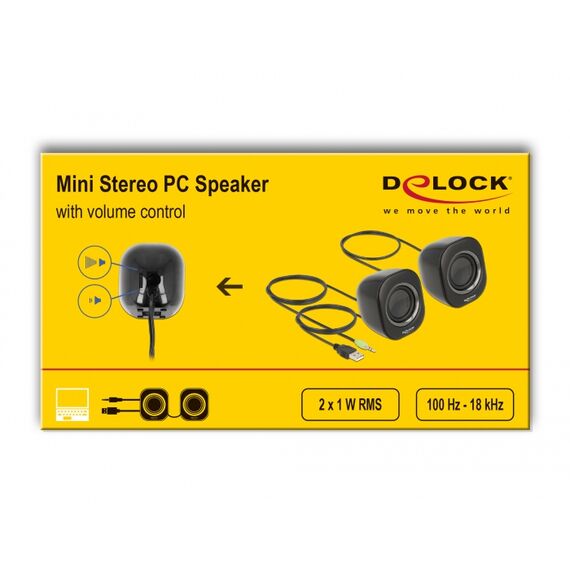 Delock Mini - Speakers - for PC - 2 Watt (Total) - grey,  | 27002