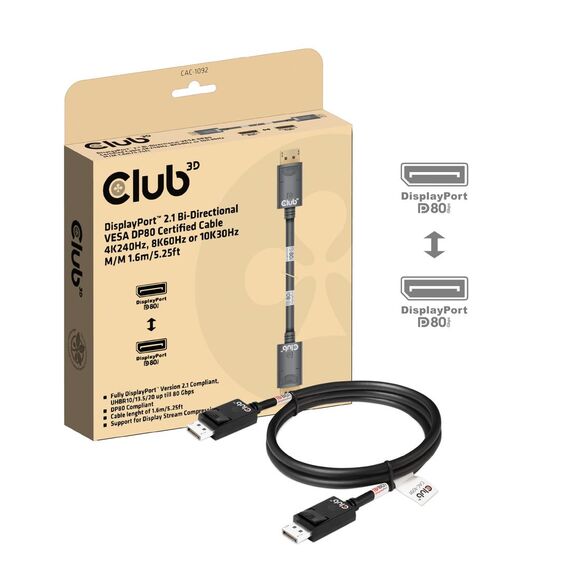CLUB3D DisplayPort™ 2.1 Bi-Directional VESA DP80 Certi | CAC-1092