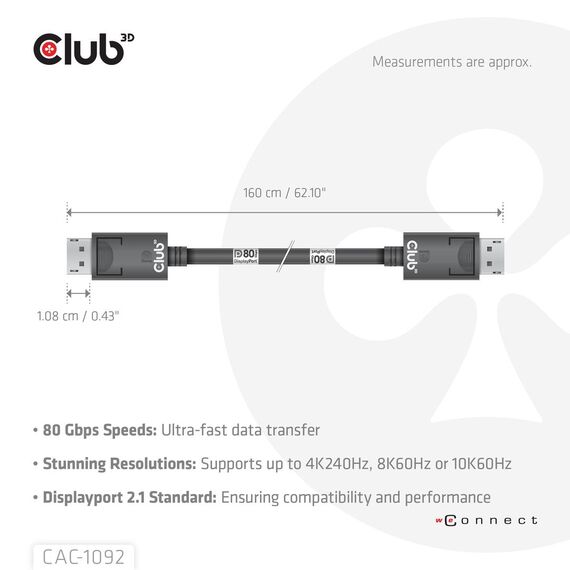 CLUB3D DisplayPort™ 2.1 Bi-Directional VESA DP80 Certi | CAC-1092