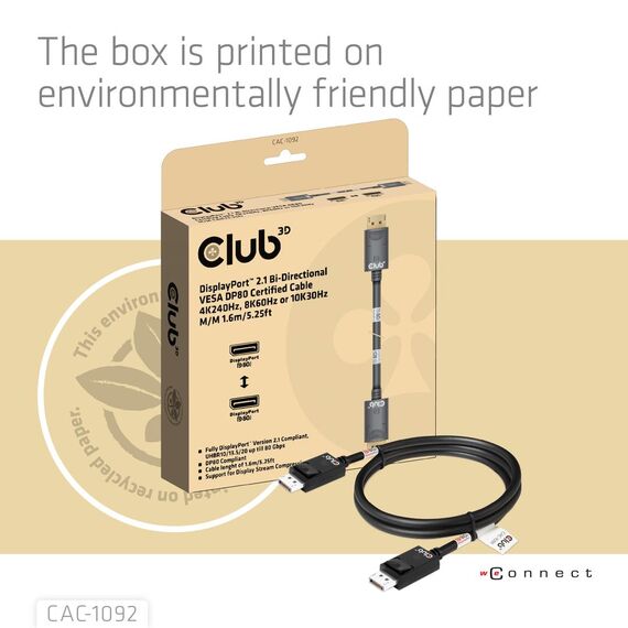 CLUB3D DisplayPort™ 2.1 Bi-Directional VESA DP80 Certi | CAC-1092
