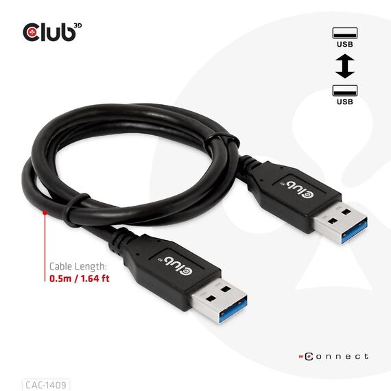 CLUB3D USB Type-A Gen2(10G) cable, 3A M/M 0.5m / 1.64  | CAC-1409