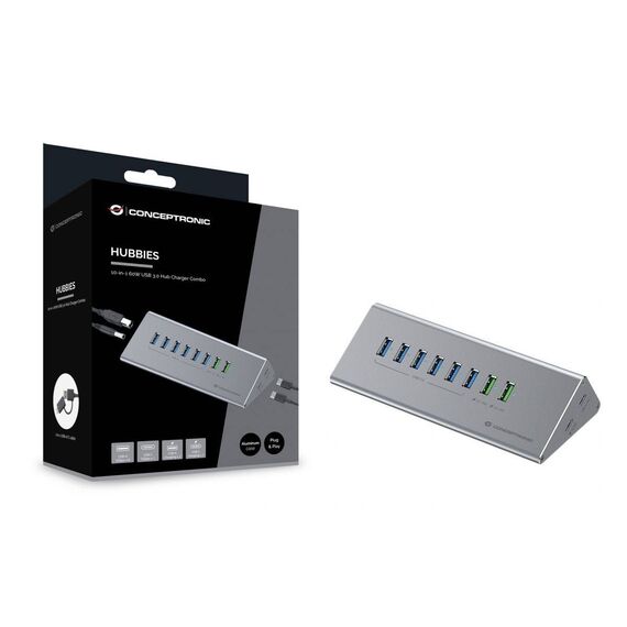 Conceptronic 10-in-1 60W USB 3.0 Hub Charger Combo,  HUBBIES18G