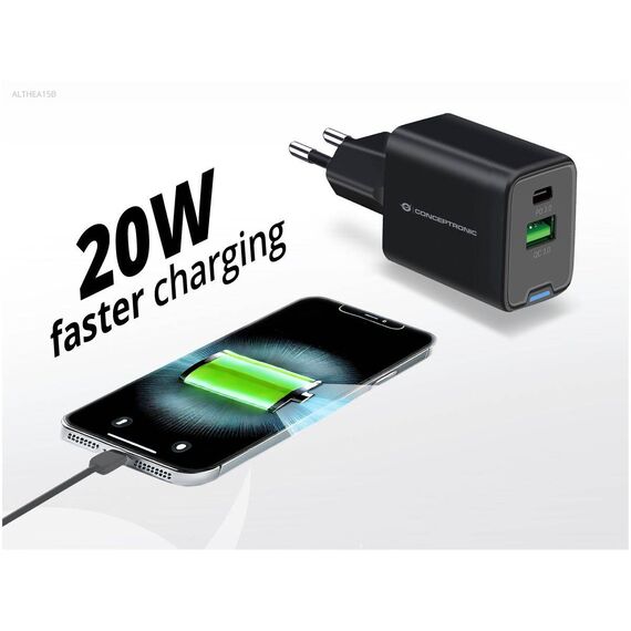 Conceptronic 2-Port 20W GaN USB PD Charger ALTHEA15B