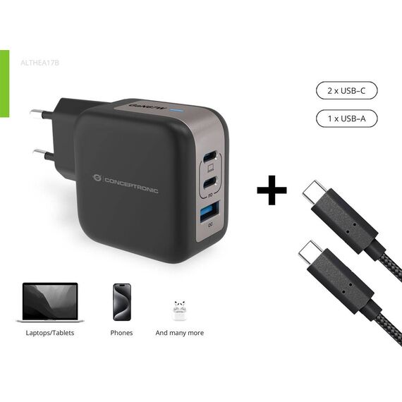 Conceptronic 3-Port 67W GaN USB PD Charger ALTHEA17B