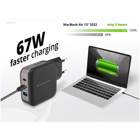 Conceptronic 3-Port 67W GaN USB PD Charger ALTHEA17B