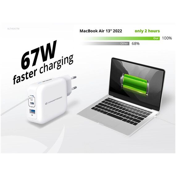 Conceptronic 3-Port 67W GaN USB PD Charger ALTHEA17W