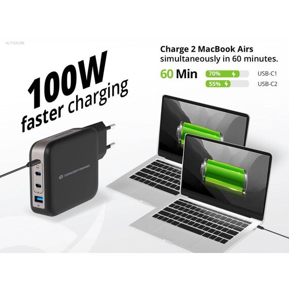 Conceptronic 4-Port 100W GaN USB PD Charger ALTHEA18B