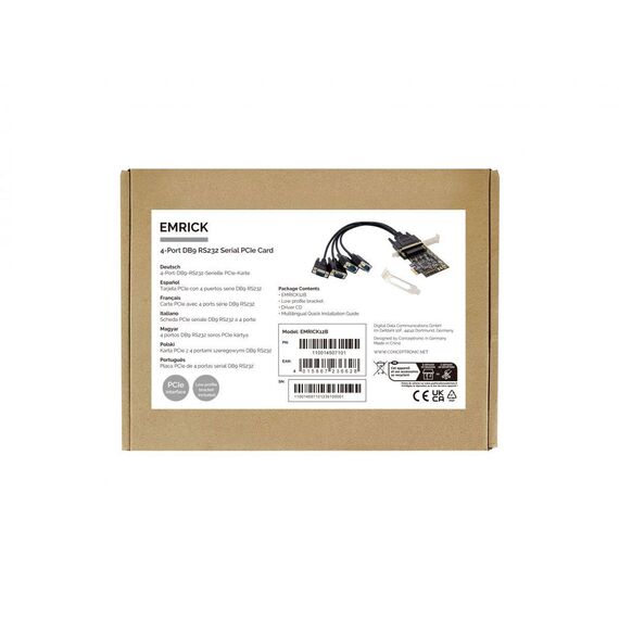Conceptronic 4-Port DB9 RS232 Serial PCIe Card EMRICK12B