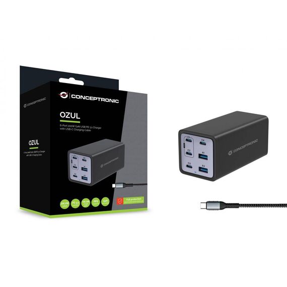 Conceptronic 6-Port 200W GaN USB PD Charger with USB-C