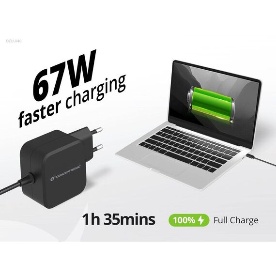 Conceptronic 67W GaN USB PD Charger OZUL04BE