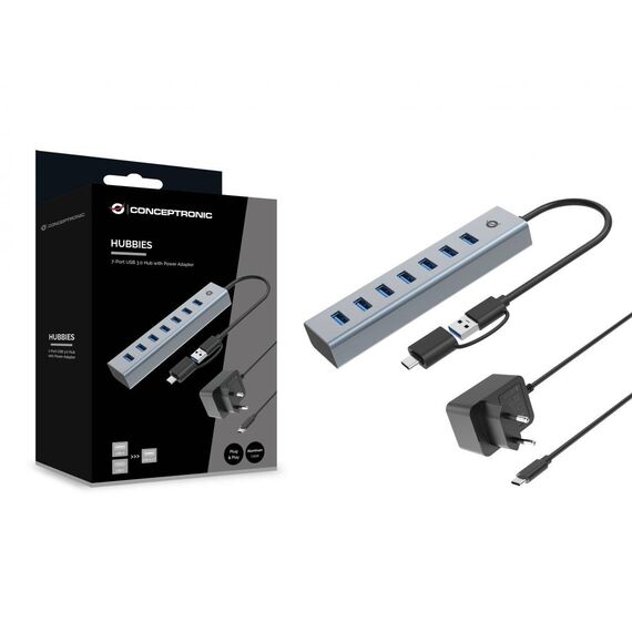 Conceptronic 7-Port USB 3.0 Hub with Power Adapter HUBBIES21GP