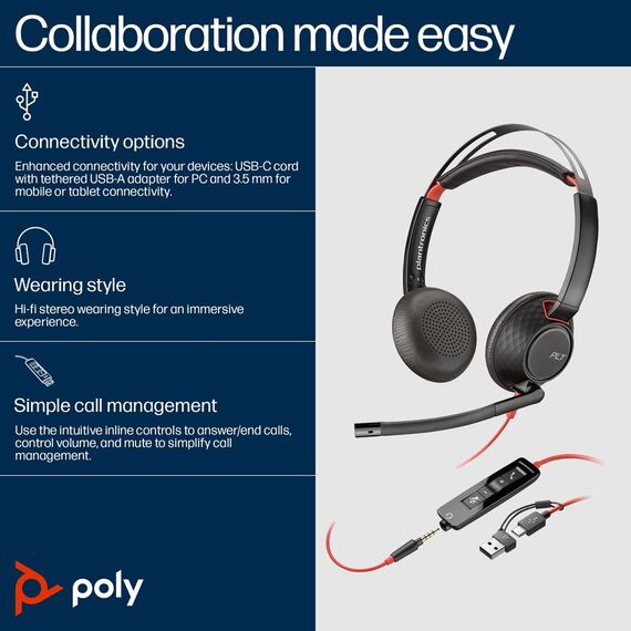 Poly Blackwire C5220 - Blackwire 5200 series - headset  | 805H3AA