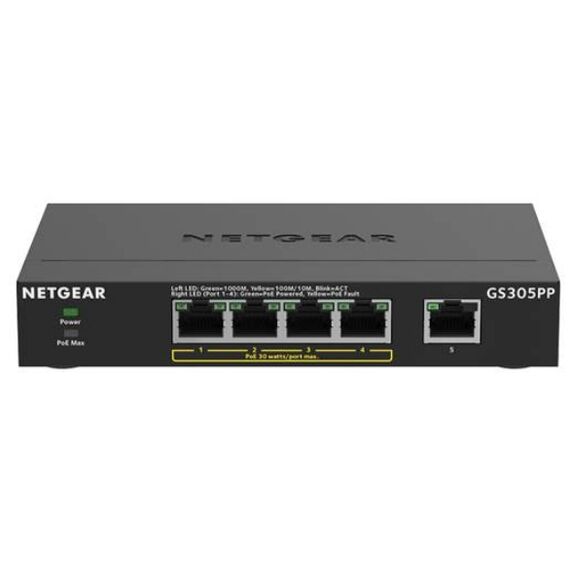 5-Port Gigabit Ethernet, 4 PoE Ports, 10 Gbps, 1 | GS305PP-300EUS