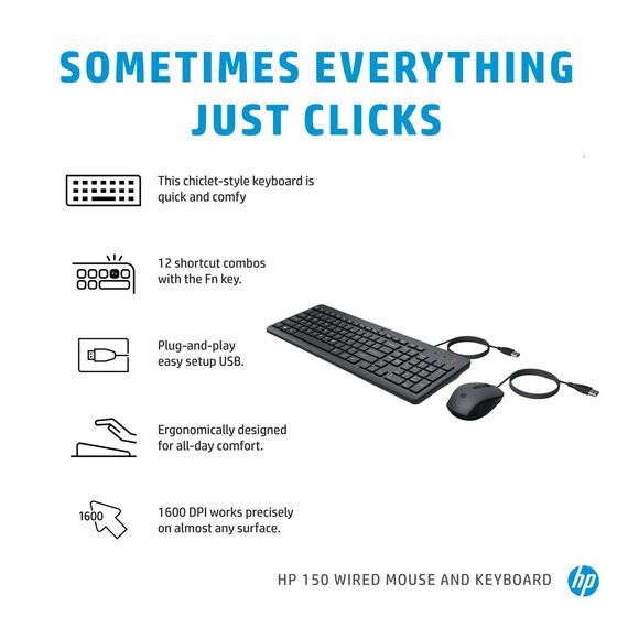 HP 150 - Keyboard and mouse set - USB - German - bl | 240J7AA#ABD