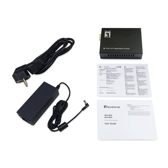 LevelOne  RJ45 to SFP Gigabit Media Converter, 802.3bt 60W PoE PSE