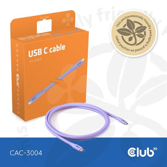 CLUB3D USB C cable purple / 2 m / USB C / USB C / USB4 | CAC-3004