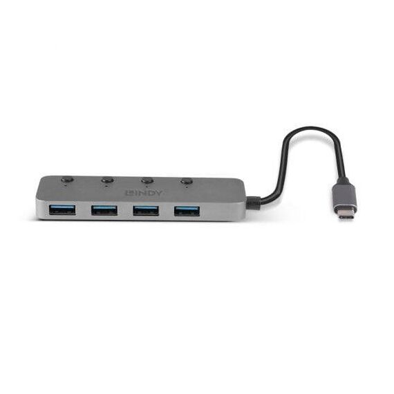 Lindy 4 Port USB 3.2 Type C Hub with On Off Switches 43383
