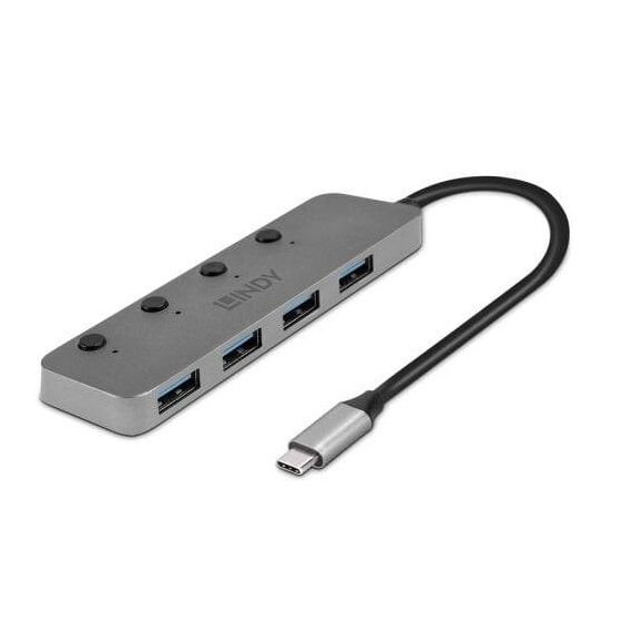 Lindy 4 Port USB 3.2 Type C Hub with On Off Switches 43383