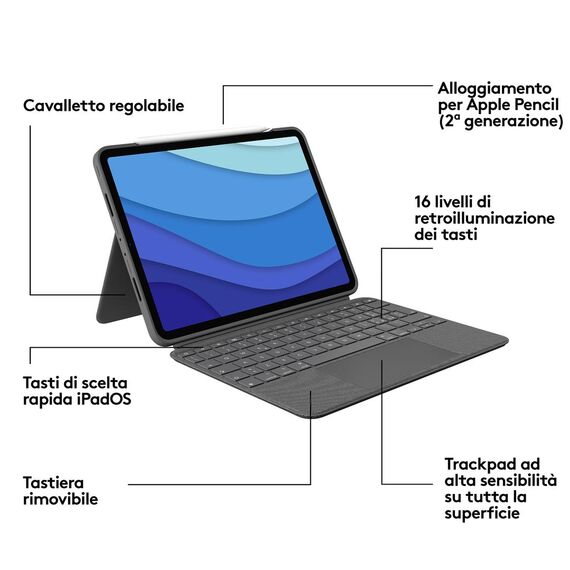 Logitech Combo Touch - Keyboard and folio case - wit | 920-010146