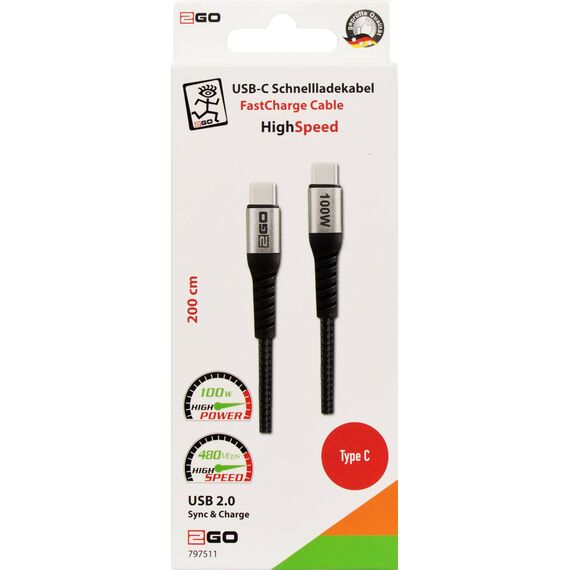 2GO data cabel USB-C 100W Thunderbolt 2m Digital 2 797511