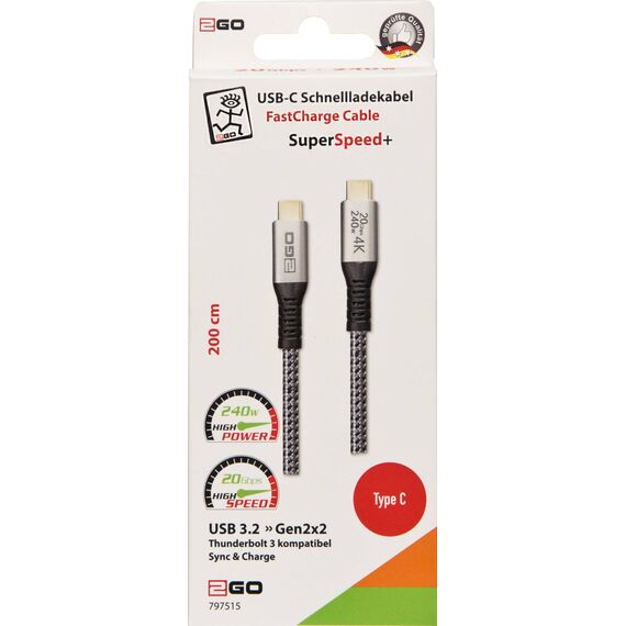 2GO data cable   USBC 240W 20Gbps Thunderbolt 2m 797515