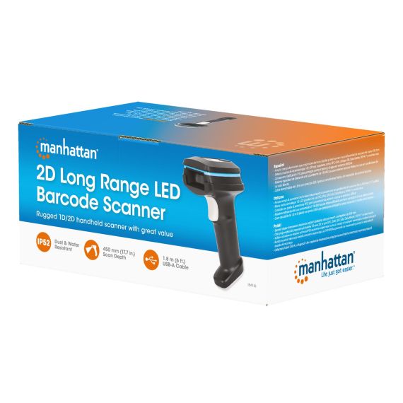2D Long Range LED Barcode Scanner, USB, 450mm Scan Depth | 154116