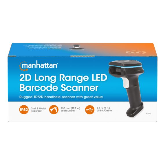 2D Long Range LED Barcode Scanner, USB, 450mm Scan Depth | 154116