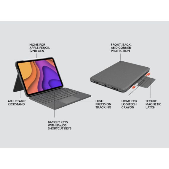 Logitech Folio Touch - Keyboard and folio case - wit | 920-009966