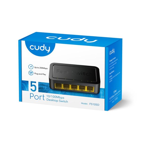 Cudy FS105D / Fast Ethernet (10/100) / 5 / Full duplex / 2 entrie
