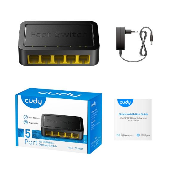 Cudy FS105D / Fast Ethernet (10/100) / 5 / Full duplex / 2 entrie