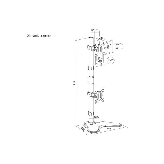 Equip 17"-32" Dual Vertical Monitor Tabletop Stand, 9 kg | 650128