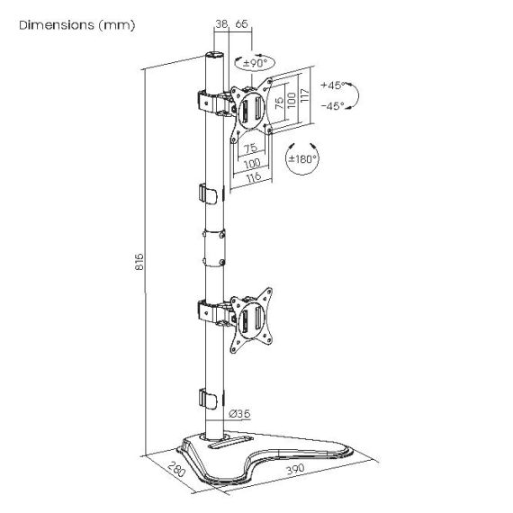 Equip 17"-32" Dual Vertical Monitor Tabletop Stand, 9 kg | 650128