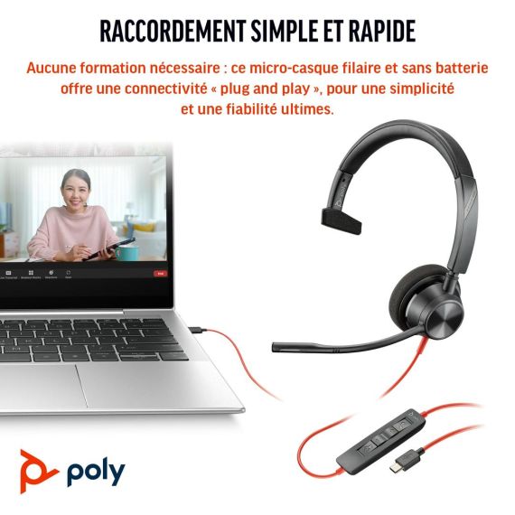 Poly Blackwire 3310-M - Blackwire 3300 series - headset | 760Q7AA